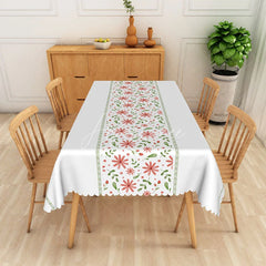 Aperturee - Aperturee Pink Floral and Green Leaf Rectangle Tablecloth for Spring Garden Party Wedding or Bridal Shower
