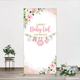 Aperturee - Aperturee Pink Floral Baby Girl Is On Her Way Rectangle Arch Backdrop Sweet Clothesline Design for Shower Party