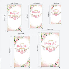 Aperturee - Aperturee Pink Floral Baby Girl Is On Her Way Rectangle Arch Backdrop Sweet Clothesline Design for Shower Party