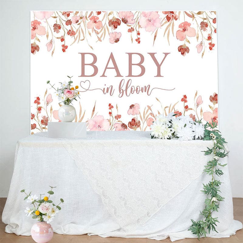 Aperturee - Aperturee Pink Floral Baby In Bloom Gender Reveal Backdrop