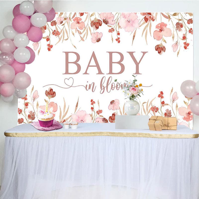 Aperturee - Aperturee Pink Floral Baby In Bloom Gender Reveal Backdrop