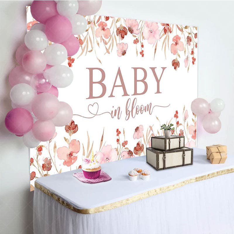 Aperturee - Aperturee Pink Floral Baby In Bloom Gender Reveal Backdrop