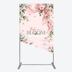 Aperturee - Aperturee Pink Floral Baby in Bloom Rectangle Arch Backdrop with Ribbon and Falling Petals Baby Shower Birthday Party Decor