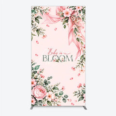 Aperturee - Aperturee Pink Floral Baby in Bloom Rectangle Arch Backdrop with Ribbon and Falling Petals Baby Shower Birthday Party Decor