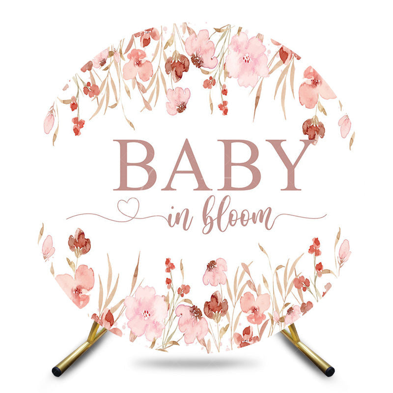 Aperturee - Aperturee Pink Floral Baby In Bloom Round Gender Reveal Backdrop