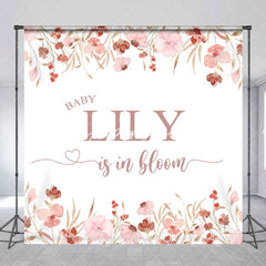 Aperturee - Aperturee Pink Floral Baby Is In Bloom Custom Name Backdrop