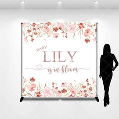 Aperturee - Aperturee Pink Floral Baby Is In Bloom Custom Name Backdrop