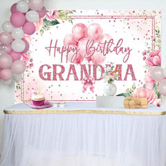 Aperturee - Aperturee Pink Floral Balloons Grandma Happy Birthday Backdrop