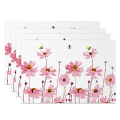 Aperturee - Aperturee Pink Floral Bees Fresh Spring Set of 4 Placemats