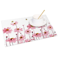 Aperturee - Aperturee Pink Floral Bees Fresh Spring Set of 4 Placemats