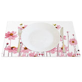 Aperturee - Aperturee Pink Floral Bees Fresh Spring Set of 4 Placemats