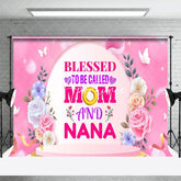 Aperturee - Aperturee Pink Floral Blessed Mom Nana Mothers Day Backdrop
