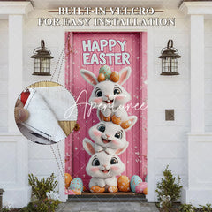 Aperturee - Aperturee Pink Floral Bunny Color Eggs Happy Easter Door Cover