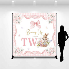 Aperturee - Aperturee Pink Floral Bunny Custom Name 2nd Birthday Backdrop