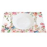 Aperturee - Aperturee Pink Floral Butterflies Spring Set of 4 Placemats