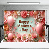 Aperturee - Aperturee Pink Floral Butterfly Balloons Mothers Day Backdrop
