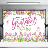 Aperturee - Aperturee Pink Floral Butterfly Grateful Thank You Backdrop