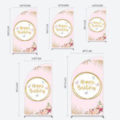 Aperturee - Aperturee Pink Floral Butterfly Happy Birthday Half Moon Arch Backdrop