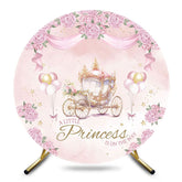 Aperturee - Aperturee Pink Floral Carriage Little Princess Round Backdrop