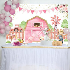 Aperturee - Aperturee Pink Floral Cowgirl Farm Flags Birthday Backdrop