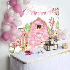 Aperturee - Aperturee Pink Floral Cowgirl Farm Flags Birthday Backdrop