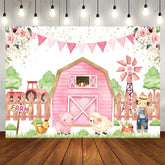 Aperturee - Aperturee Pink Floral Cowgirl Farm Flags Birthday Backdrop