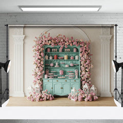 Aperturee - Aperturee Pink Floral Cupboard White Wall Wedding Backdrop