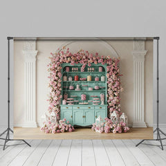 Aperturee - Aperturee Pink Floral Cupboard White Wall Wedding Backdrop
