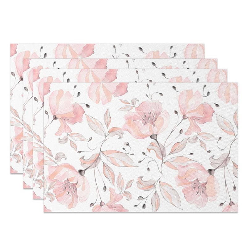 Aperturee - Aperturee Pink Floral Fine Art Sweet Spring Set of 4 Placemats