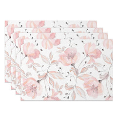 Aperturee - Aperturee Pink Floral Fine Art Sweet Spring Set of 4 Placemats