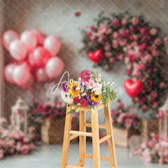 Aperturee - Aperturee Pink Floral Greenery Balloons Valentines Day Backdrop