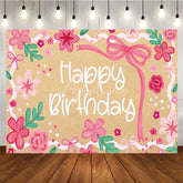 Aperturee - Aperturee Pink Floral Happy Birthday Backdrop Kraft Paper Style Garden Party Decoration for Girls
