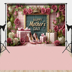 Aperturee - Aperturee Pink Floral Happy Mothers Day Combo Set Backdrop Crown High Heels Photography Background