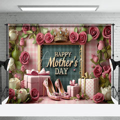 Aperturee - Aperturee Pink Floral Happy Mothers Day Combo Set Backdrop Crown High Heels Photography Background