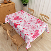 Aperturee - Aperturee Pink Floral Heart Rectangle Tablecloth White Flower Spring Table Cover Valentine Day Girl Party Decor