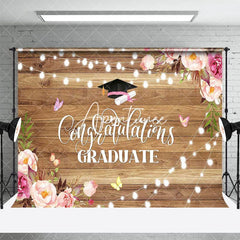 Aperturee - Aperturee Pink Floral Lighted Wood Grain Cheers Grad Backdrop
