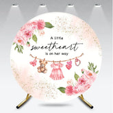Aperturee - Aperturee Pink Floral Little Sweetheart Baby Shower Round Backdrop Rose and Baby Clothes Girl Party Cover