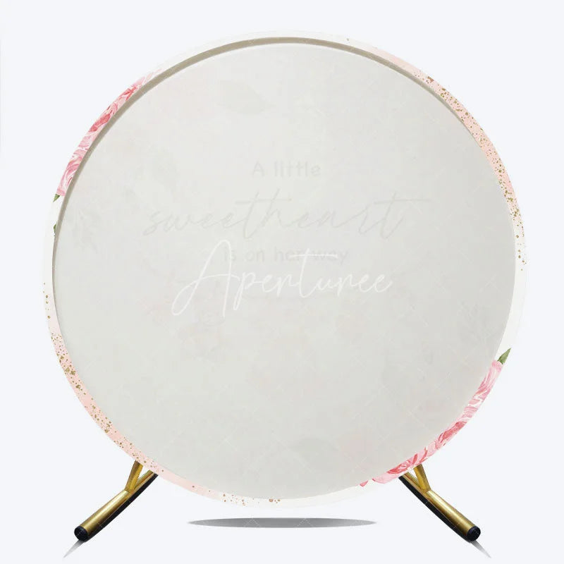 Aperturee - Aperturee Pink Floral Little Sweetheart Baby Shower Round Backdrop Rose and Baby Clothes Girl Party Cover