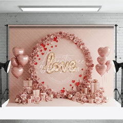 Aperturee - Aperturee Pink Floral Love Marquee Lights Backdrop Paper Flower Arch Heart Balloons Background Wedding Photography Decor