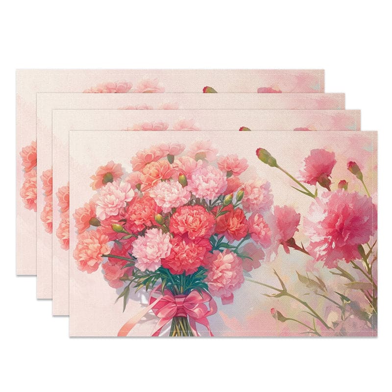 Aperturee - Aperturee Pink Floral Mothers Day Holiday Set of 4 Placemats