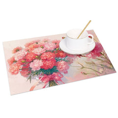 Aperturee - Aperturee Pink Floral Mothers Day Holiday Set of 4 Placemats