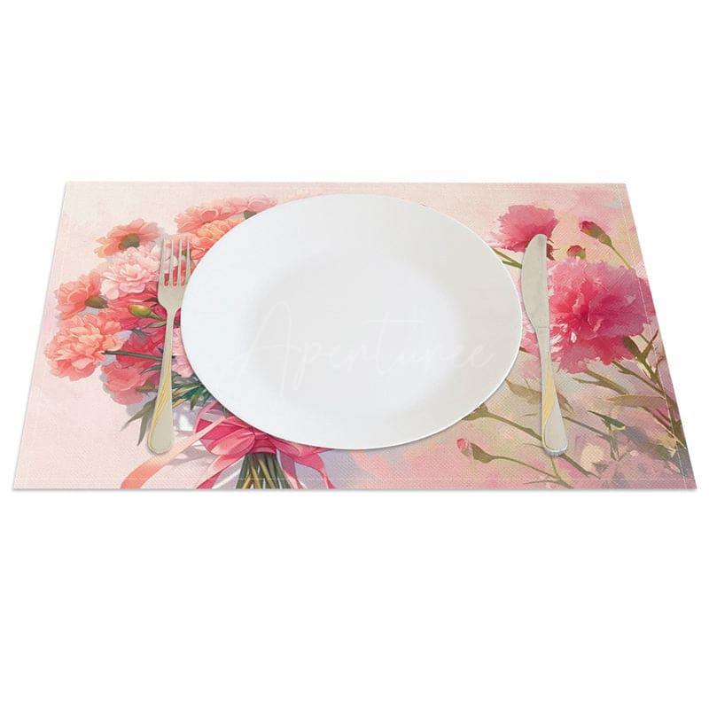 Aperturee - Aperturee Pink Floral Mothers Day Holiday Set of 4 Placemats