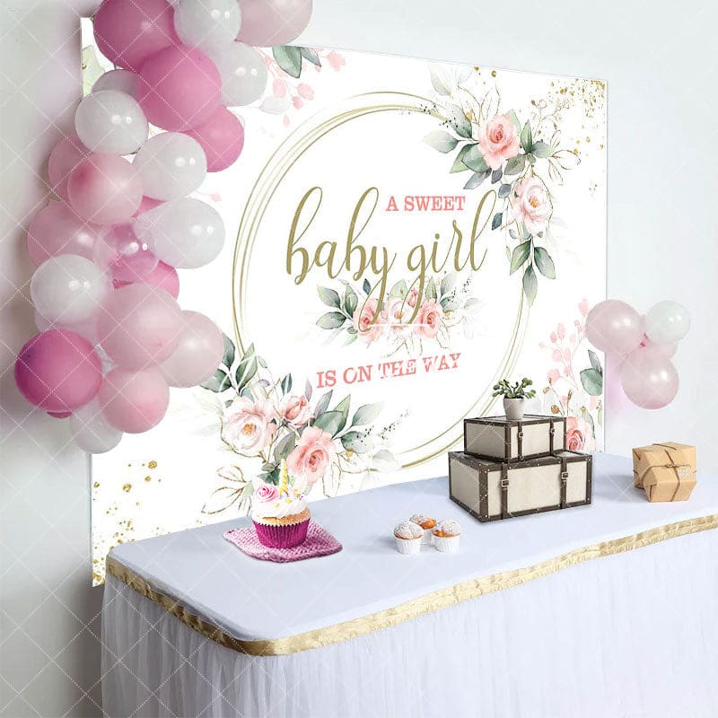 Aperturee - Aperturee Pink Floral Plant Baby Girl Gender Reveal Backdrop