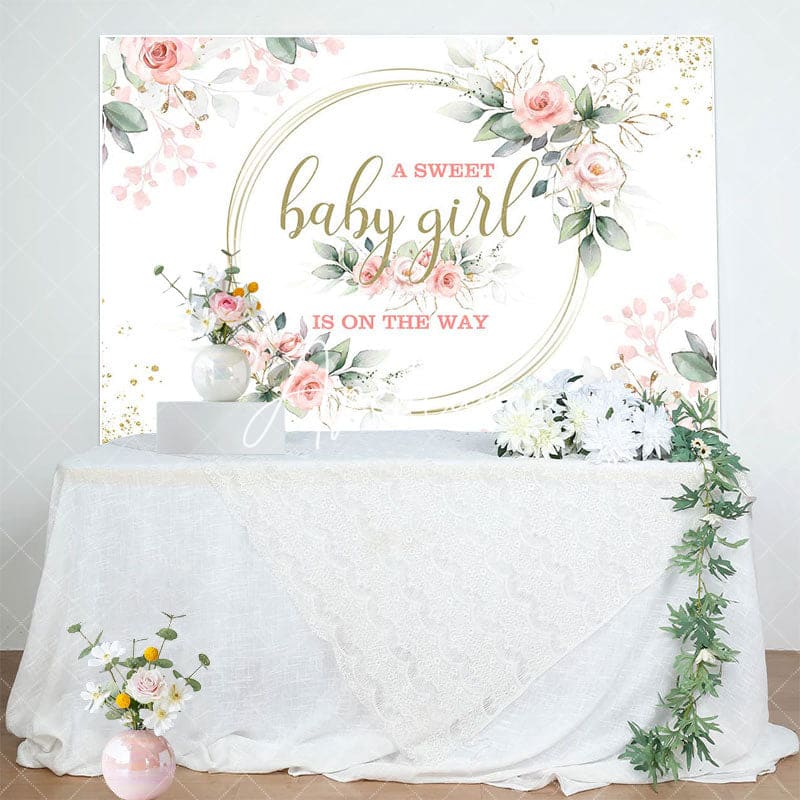 Aperturee - Aperturee Pink Floral Plant Baby Girl Gender Reveal Backdrop