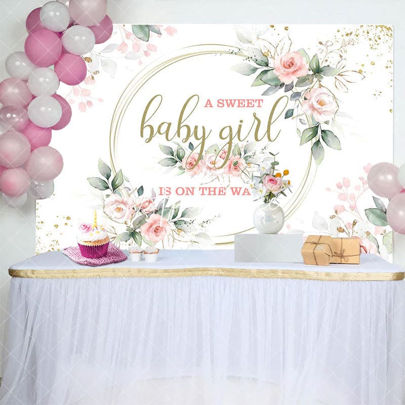 Aperturee - Aperturee Pink Floral Plant Baby Girl Gender Reveal Backdrop