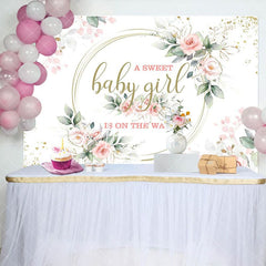 Aperturee - Aperturee Pink Floral Plant Baby Girl Gender Reveal Backdrop