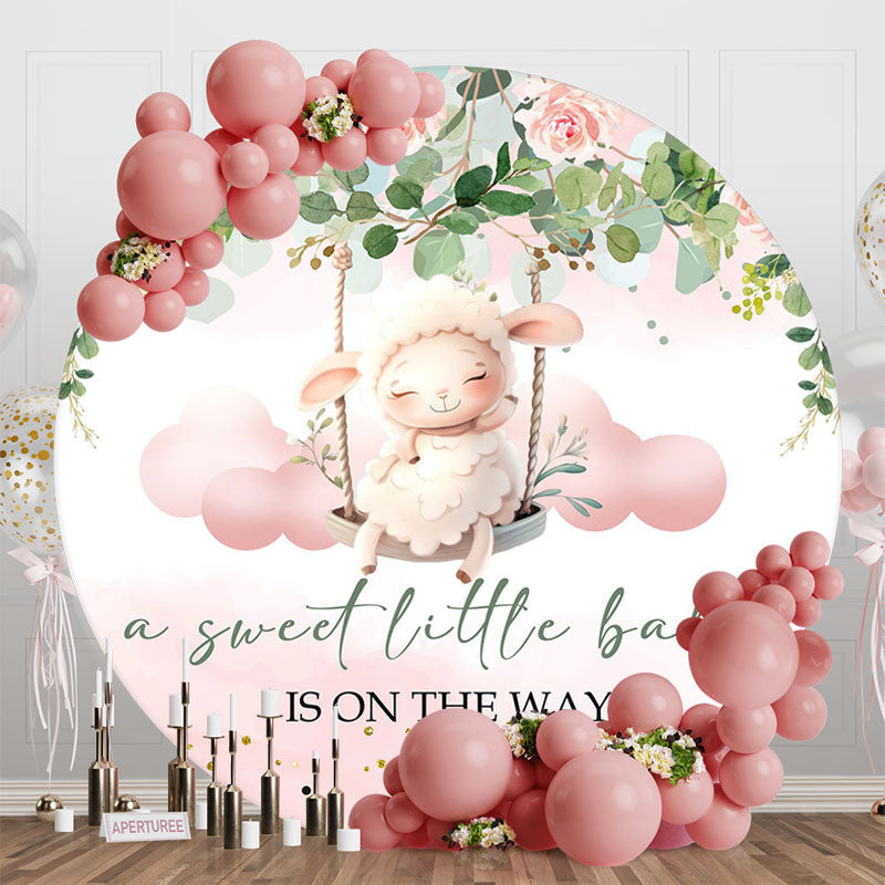 Aperturee - Aperturee Pink Floral Plant Lamp Round Baby Shower Backdrop