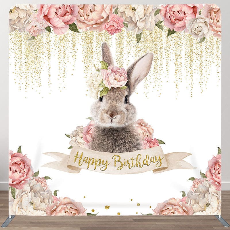 Aperturee - Aperturee Pink Floral Rabbit Fabric Backdrop Cover for Birthday