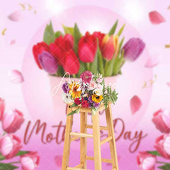 Aperturee - Aperturee Pink Floral Ribbons Happy First Mothers Day Backdrop