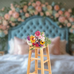 Aperturee - Aperturee Pink Floral Soft Curtain Elegant Headboard Backdrop